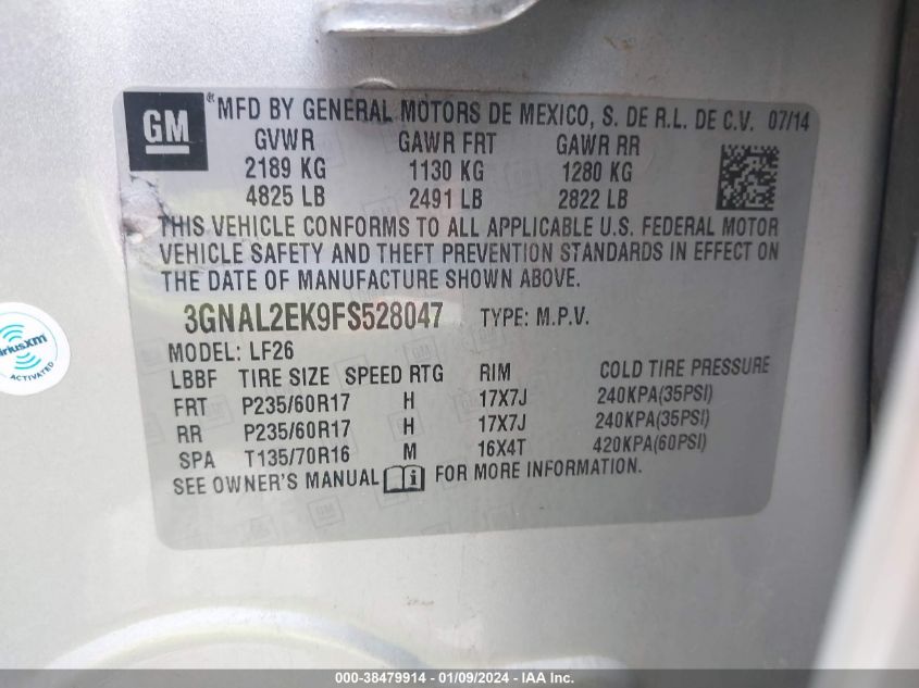 2015 CHEVROLET CAPTIVA SPORT 2LS - 3GNAL2EK9FS528047