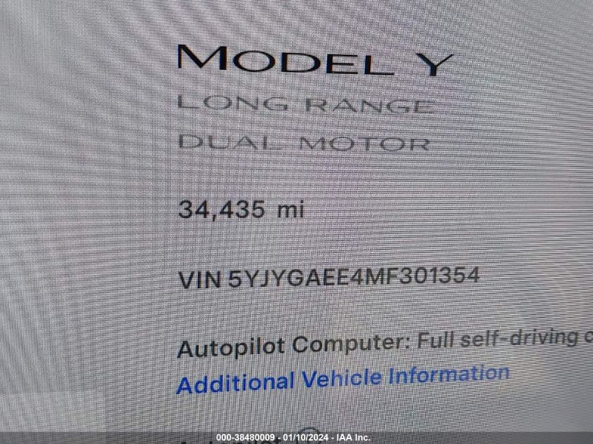 2021 TESLA MODEL Y - 5YJYGAEE4MF301354