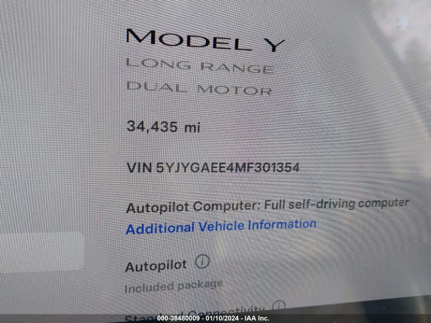 2021 TESLA MODEL Y - 5YJYGAEE4MF301354
