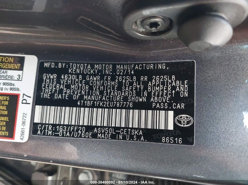 2014 TOYOTA CAMRY SE - 4T1BF1FK2EU787776