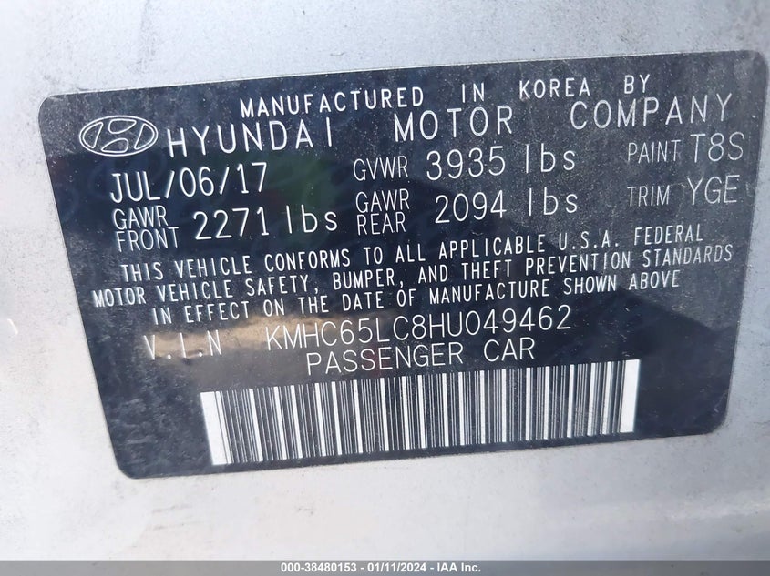 VIN KMHC65LC8HU049462 2017 HYUNDAI IONIQ HYBRID BLUE