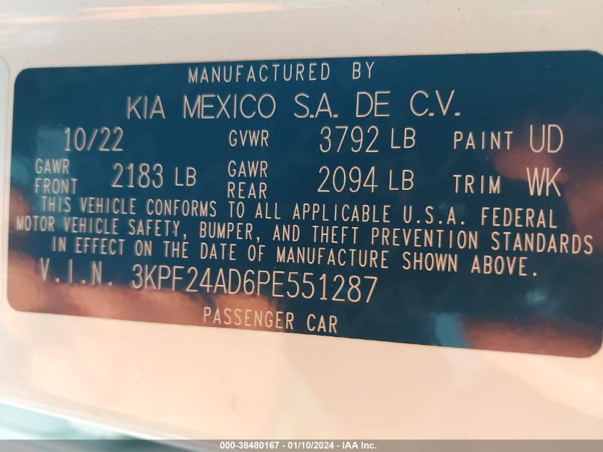 2023 KIA FORTE LX/LXS - 3KPF24AD6PE551287