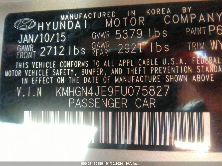 2015 HYUNDAI GENESIS 3.8L - KMHGN4JE9FU075827