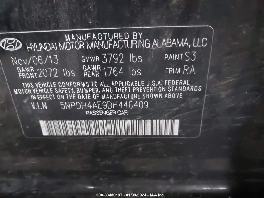 2013 HYUNDAI ELANTRA GLS/LIMITED - 5NPDH4AE9DH446409