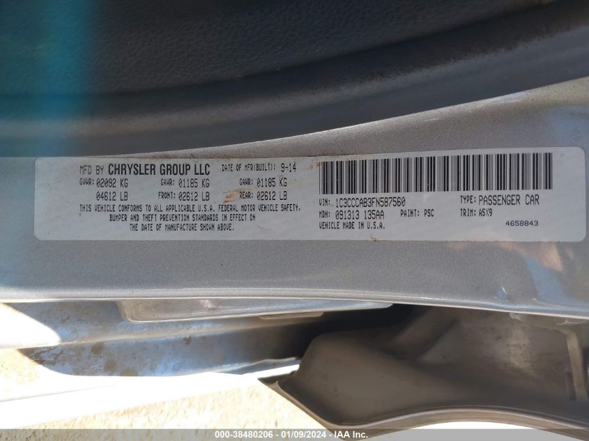 2015 CHRYSLER 200 LIMITED - 1C3CCCAB3FN587560