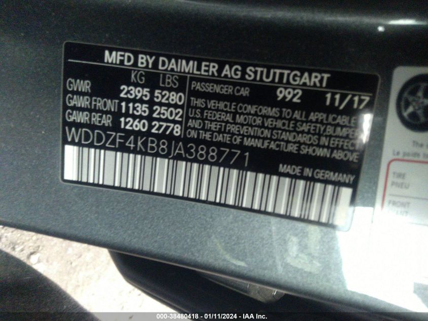 2018 MERCEDES-BENZ E 300 4MATIC - WDDZF4KB8JA388771