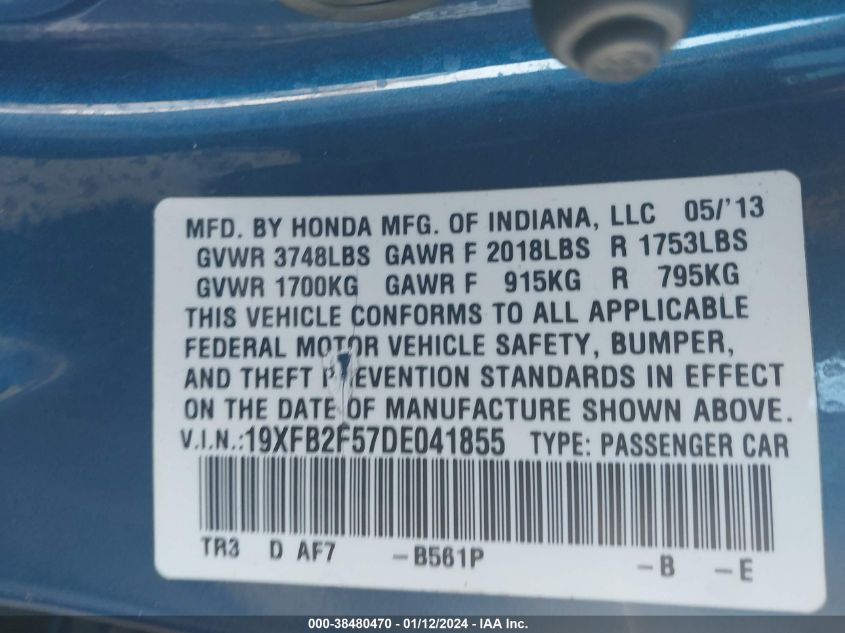 2013 HONDA CIVIC LX - 19XFB2F57DE041855