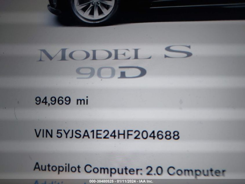 2017 TESLA MODEL S 100D/60D/75D/90D/P100D - 5YJSA1E24HF204688