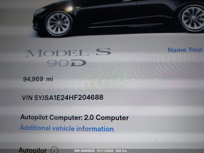 2017 TESLA MODEL S 100D/60D/75D/90D/P100D - 5YJSA1E24HF204688