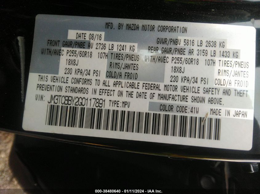 2016 MAZDA CX-9 TOURING - JM3TCBBY2G0117891