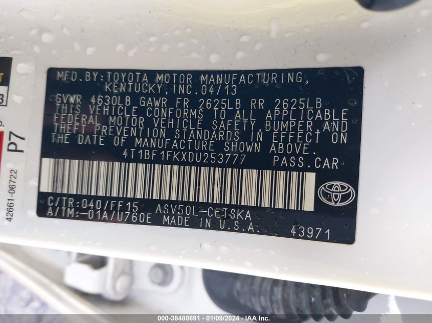 2013 TOYOTA CAMRY SE - 4T1BF1FKXDU253777
