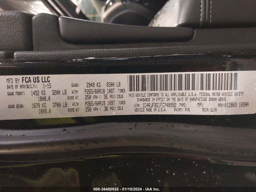 2015 JEEP GRAND CHEROKEE LIMITED - 1C4RJFBG1FC748992