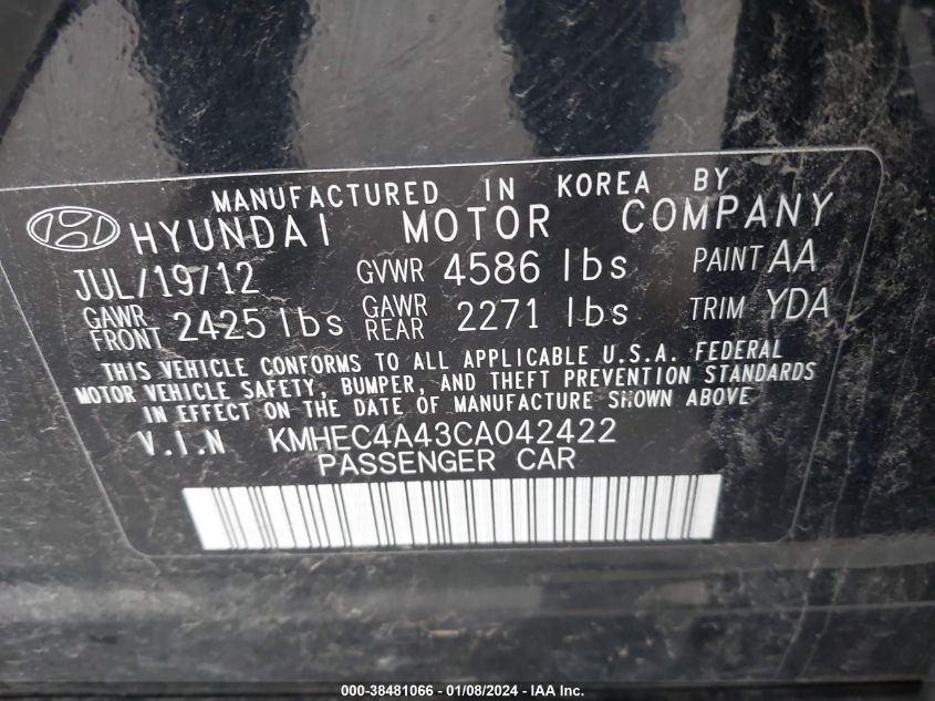 KMHEC4A43CA042422 | 2012 HYUNDAI SONATA HYBRID