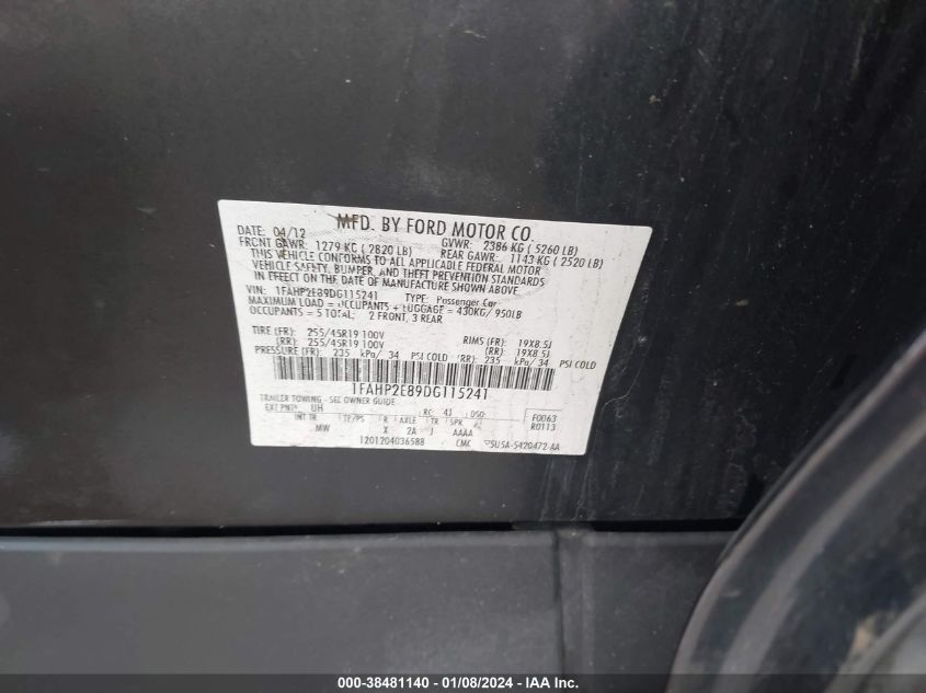 2013 FORD TAURUS SEL - 1FAHP2E89DG115241