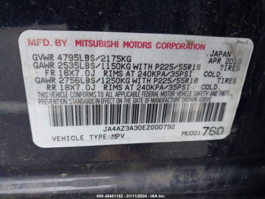 2014 MITSUBISHI OUTLANDER SE - JA4AZ3A30EZ000792