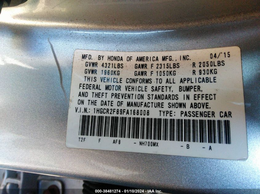 2015 HONDA ACCORD EX-L - 1HGCR2F89FA168008