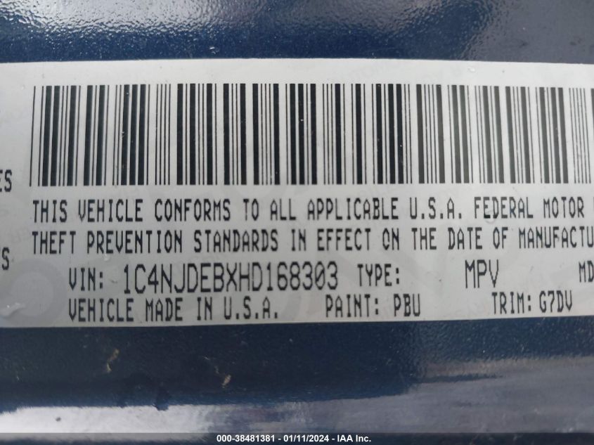 2017 JEEP COMPASS LATITUDE - 1C4NJDEBXHD168303