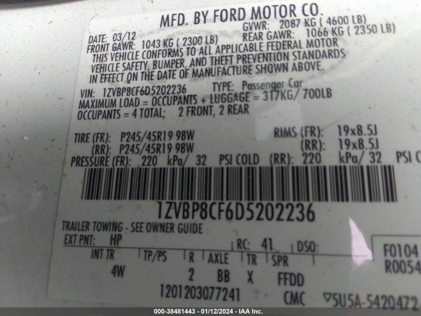 2013 FORD MUSTANG GT - 1ZVBP8CF6D5202236