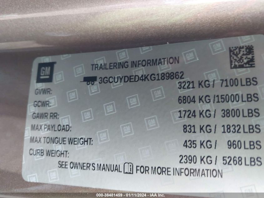 2019 CHEVROLET SILVERADO 1500 LT - 3GCUYDED4KG189862