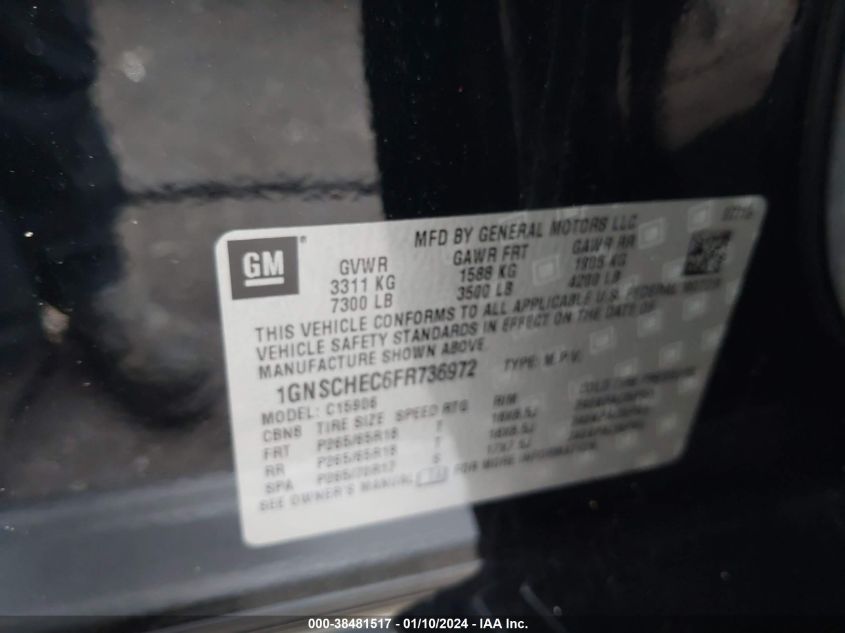 2015 CHEVROLET SUBURBAN 1500 LS - 1GNSCHEC6FR736972