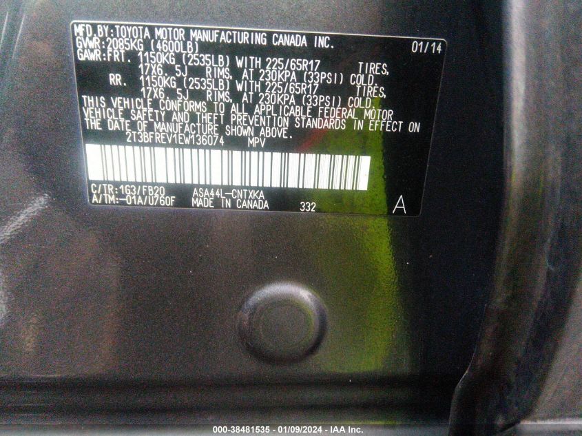 2014 TOYOTA RAV4 LE - 2T3BFREV1EW136074
