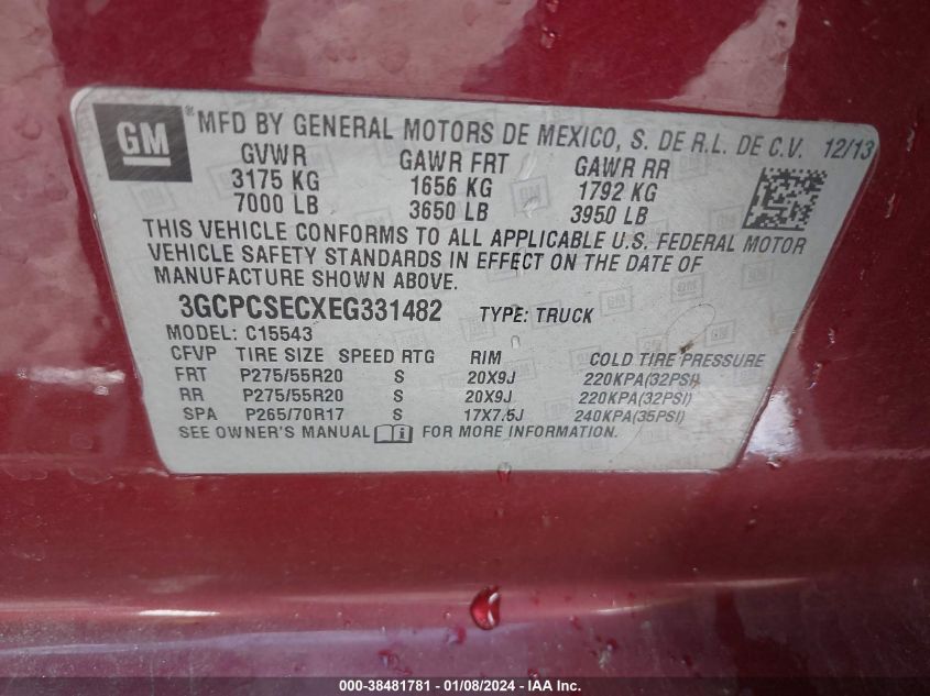 2014 CHEVROLET SILVERADO 1500 1LZ - 3GCPCSECXEG331482