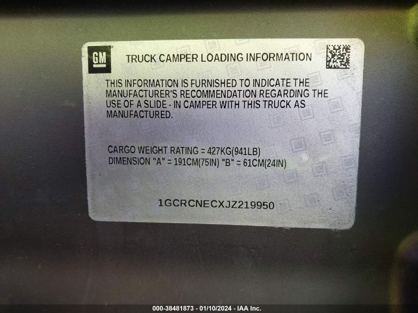 2018 CHEVROLET SILVERADO 1500 WT - 1GCRCNECXJZ219950