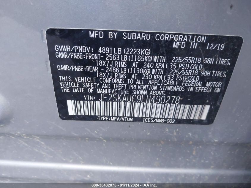 2020 SUBARU FORESTER LIMITED - JF2SKAUC9LH490278