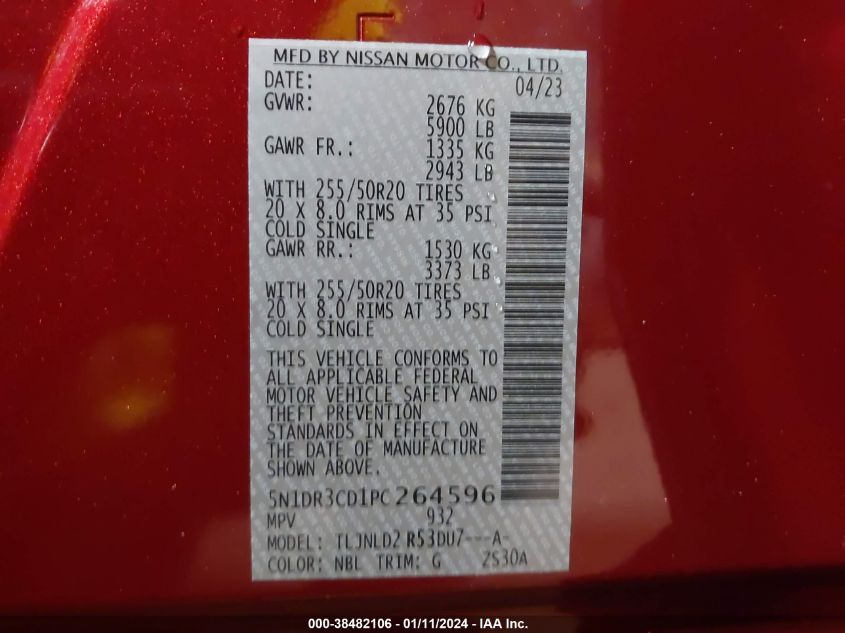 2023 NISSAN PATHFINDER SL - 5N1DR3CD1PC264596