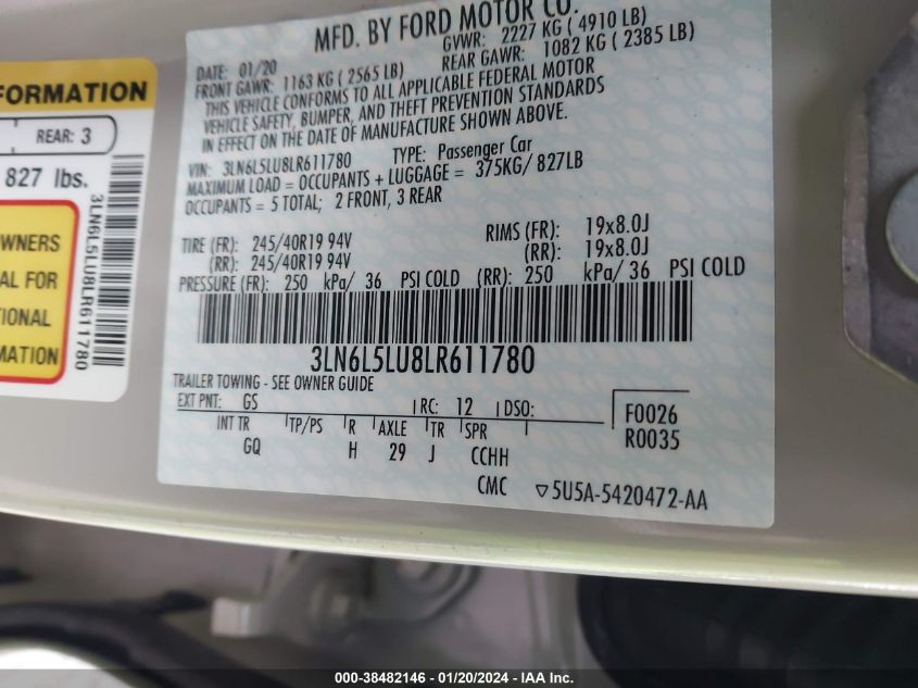 2020 LINCOLN MKZ RESERVE - 3LN6L5LU8LR611780