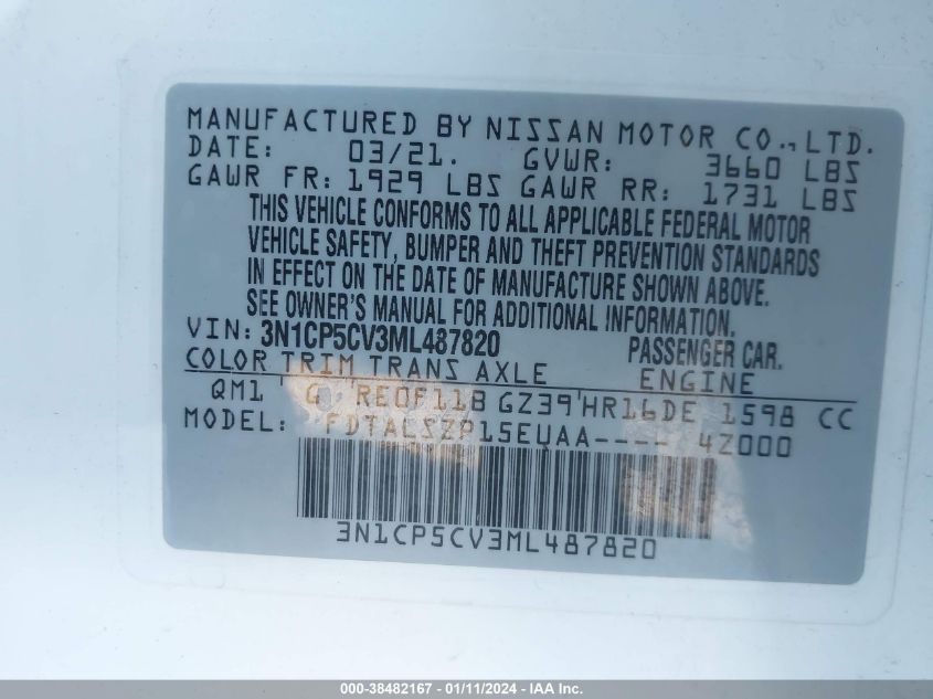 2021 NISSAN KICKS SV - 3N1CP5CV3ML487820