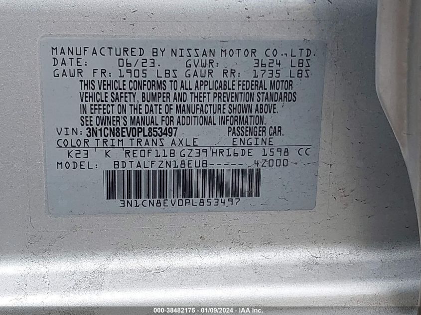 2023 NISSAN VERSA SV - 3N1CN8EV0PL853497