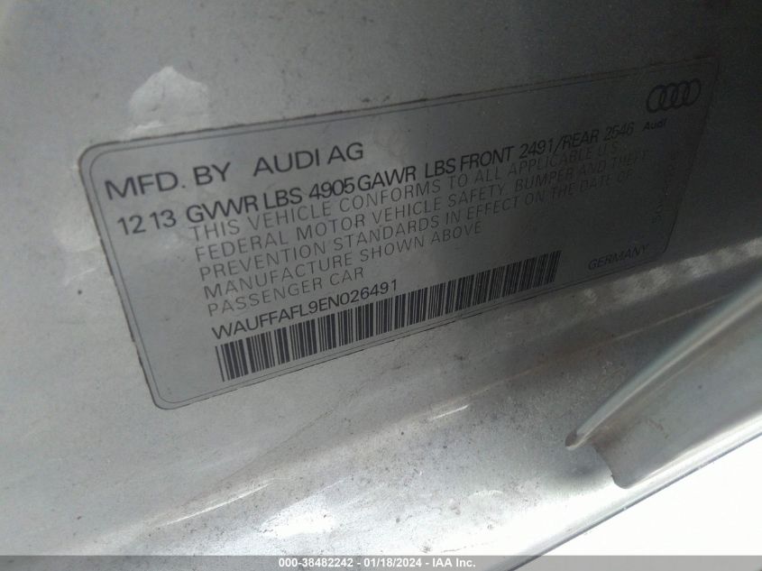 2014 AUDI A4 PREMIUM PLUS - WAUFFAFL9EN026491