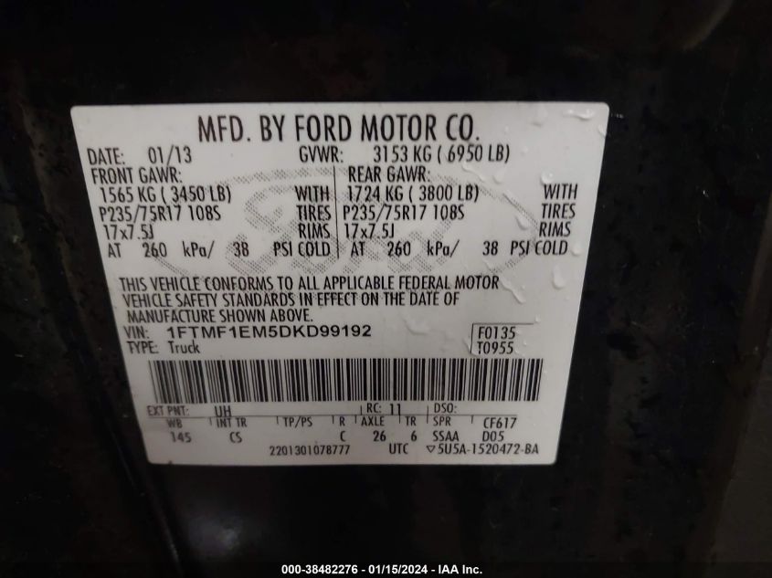 2013 FORD F-150 XL - 1FTMF1EM5DKD99192