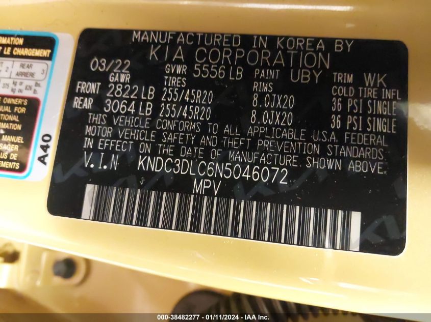 2022 KIA EV6 GT-LINE KNDC3DLC6N5046072