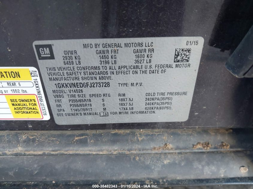 2015 GMC ACADIA SLE - 1GKKVNED6FJ273728