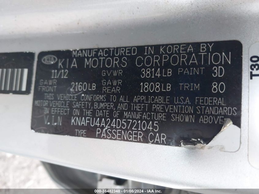 2013 KIA FORTE EX - KNAFU4A24D5721045