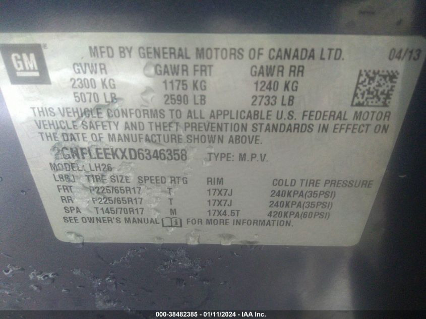 2013 CHEVROLET EQUINOX 1LT - 2GNFLEEKXD6346358