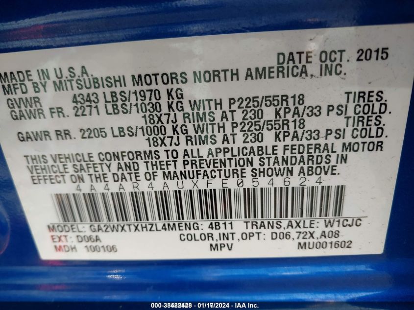 2015 MITSUBISHI OUTLANDER SPORT SE - 4A4AR4AUXFE054624
