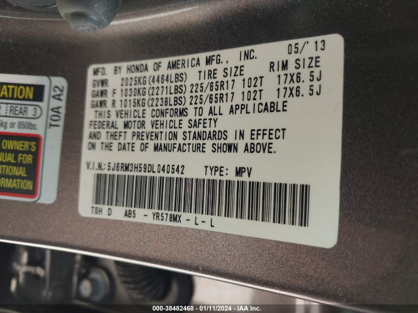 2013 HONDA CR-V EX - 5J6RM3H59DL040542