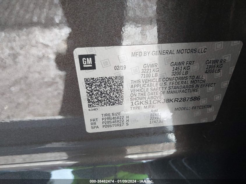 2019 GMC YUKON DENALI - 1GKS1CKJ8KR287586