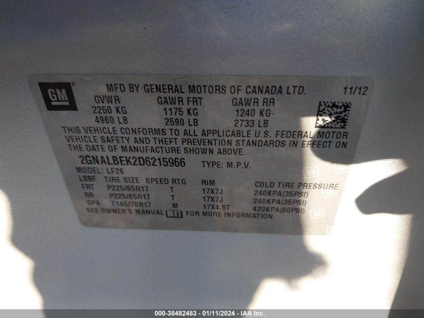 2013 CHEVROLET EQUINOX LS - 2GNALBEK2D6215966