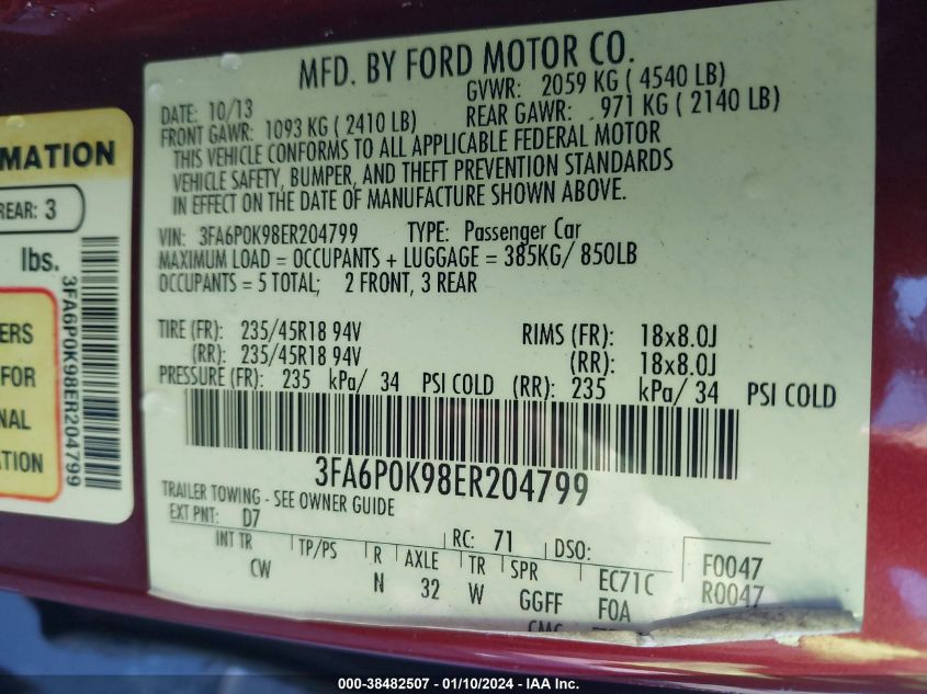 2014 FORD FUSION TITANIUM - 3FA6P0K98ER204799