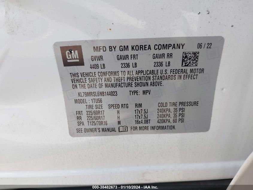 2022 CHEVROLET TRAILBLAZER LT - KL79MRSL6NB144023