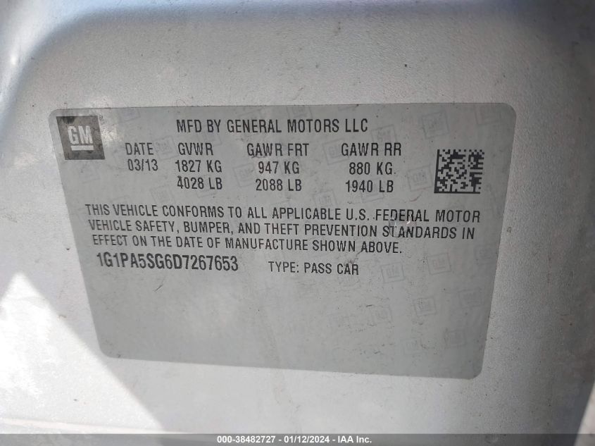 2013 CHEVROLET CRUZE LS AUTO - 1G1PA5SG6D7267653
