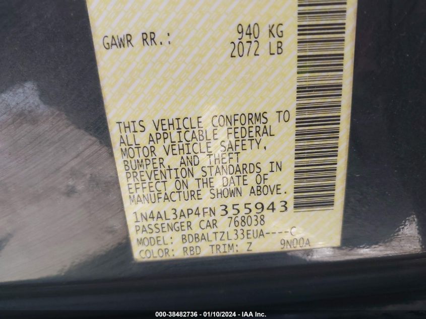 2015 NISSAN ALTIMA 2.5/S/SV/SL - 1N4AL3AP4FN355943