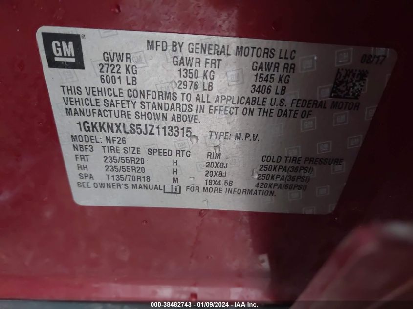 2018 GMC ACADIA DENALI - 1GKKNXLS5JZ113315