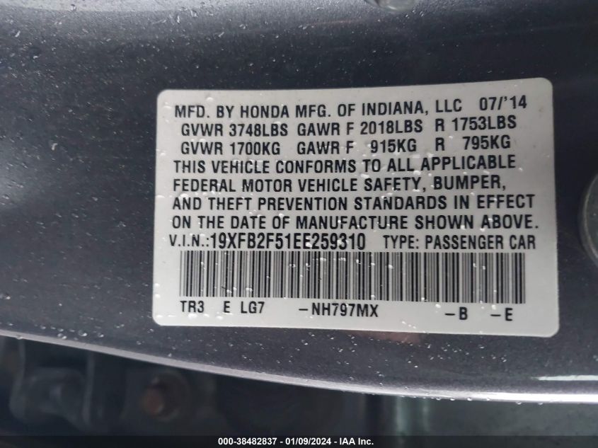 2014 HONDA CIVIC LX - 19XFB2F51EE259310