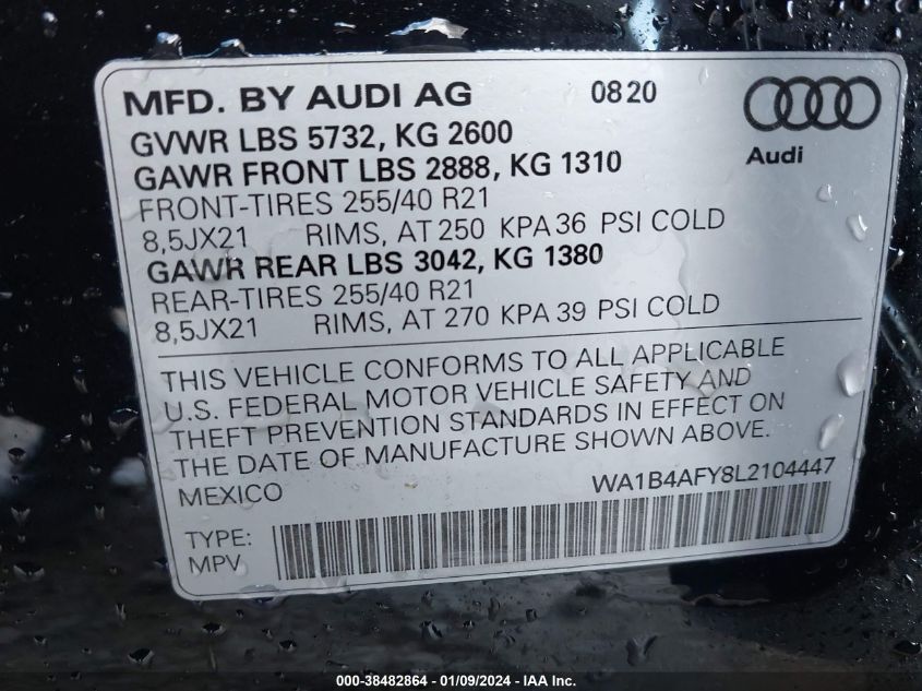 2020 AUDI SQ5 PREMIUM PLUS TFSI QUATTRO TIPTRONIC - WA1B4AFY8L2104447