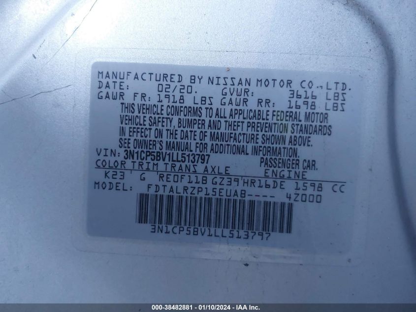 2020 NISSAN KICKS S - 3N1CP5BV1LL513797